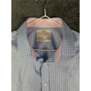 Hawes & Curtis Shirt Mens 16.5 34 Blue Check Fitted Slim Button Up Cotton Dress